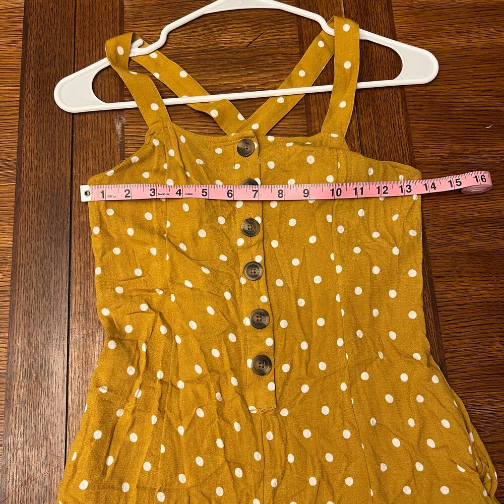 American Eagle Mustard Yellow Polka Dot Romper XS Button Front Cross Back Summer - Picture 3 of 11